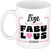 Bellatio Decorations Naam mok Lize - wit - Fabulous - keramiek - 300 ml - cadeau collega beker - cadeau