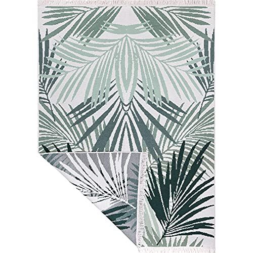 Fashion4Home Boho Kelim Vloerkleed - Palm Groen Wit - 140 x 200 cm