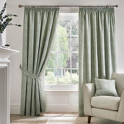 Dreams & Drapes Dreams & Drapes 70 Gordijnen - 100% Katoen Paar Potlood Plooi Gordijnen met Tie-Backs - 46" Breedte x 72" Drop (117 x 183cm) in Aveline