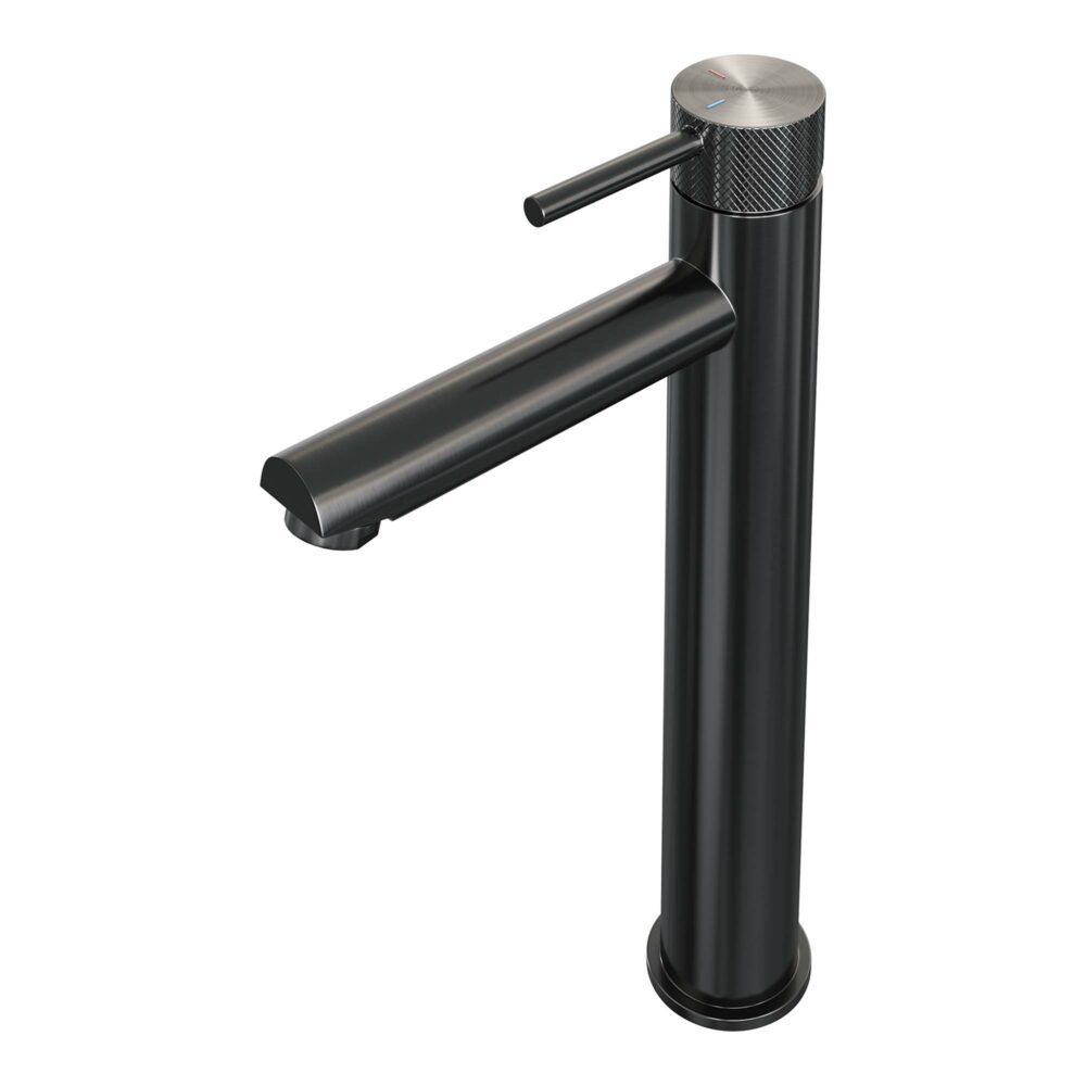 Brauer Gunmetal Carving Hoge Wastafelkraan Ronde Staaf Gunmetal