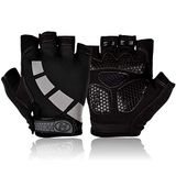Nesirooh Fietshandschoenen, halve vingers, uniseks, MTB-handschoenen, schokbestendig, antislip, ademend, voor motorfiets, fietsen, krachttraining, buitensporten, voor dames en heren (zwart grijs, M)