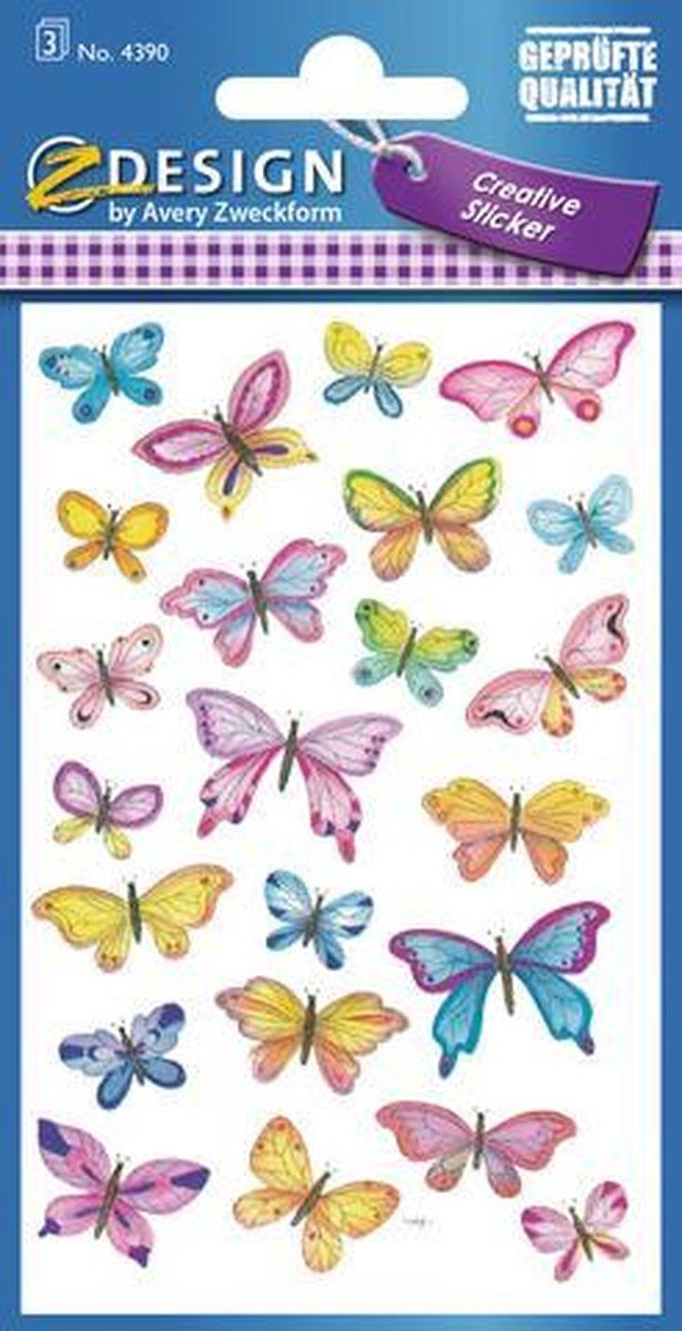 Avery Stickers Vlinders Junior 7,6 X 12 Cm Papier 69 Stuks - Multicolor
