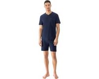 Mey Herren Pyjama Kort Serie Pure Night Yacht Blue Effen Korte mouw Katoen L