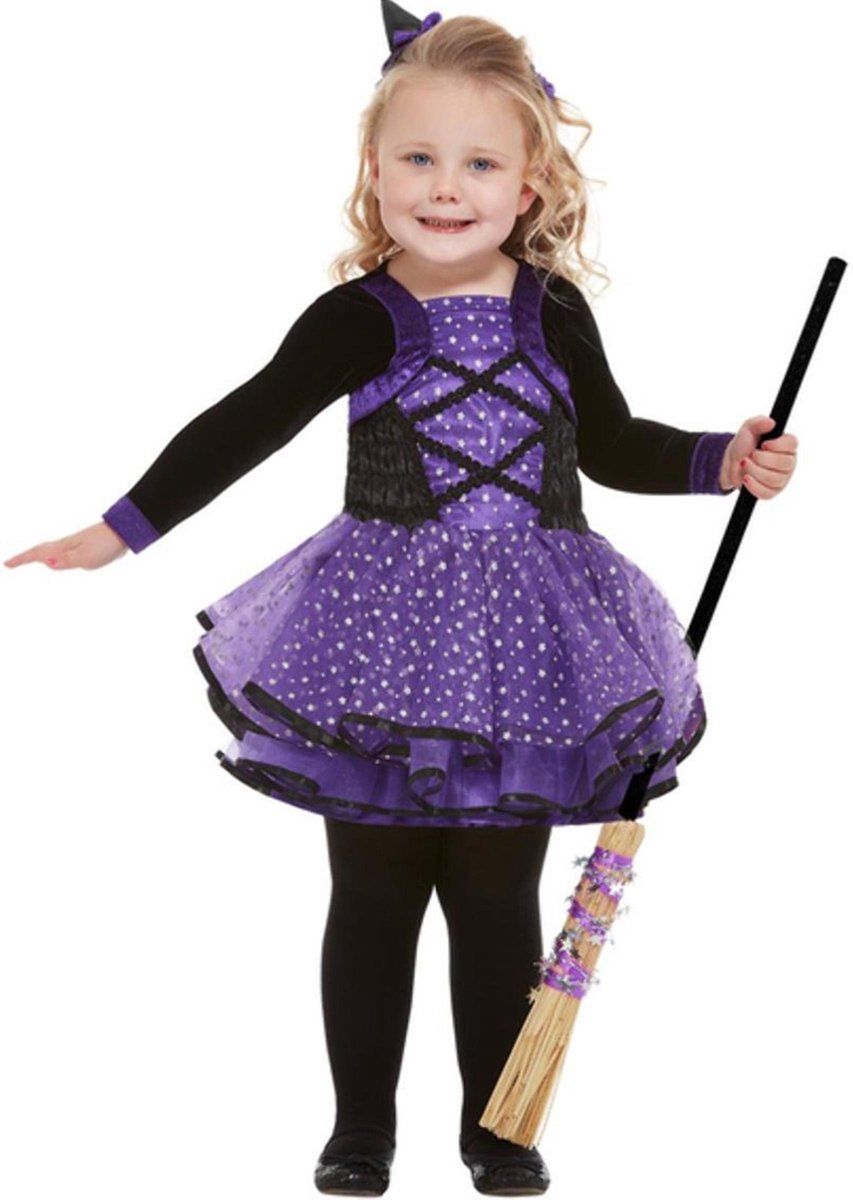 Generik Paarse sterren heks outfit voor meisjes - Verkleedkleding - Zwart/Paars - Polyester - EAN: 5020570542354
