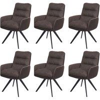 HWC-G66 Set van 6 eetkamerstoelen, keukenstoel, draaibare auto-positie stof MVG ~ bruin-donkerbruin, met armleuning