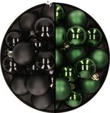 Decoris Kaemingk B.V. 32x stuks kunststof kerstballen mix van zwart en donkergroen 4 cm