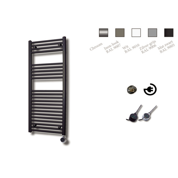 Sanicare electrische design radiator 111,8 x 45 cm Mat-zwart met thermostaat chroom HRAEC451118/A