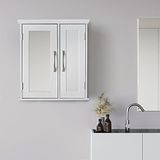 Teamson Home Houten Badkamer Spiegelwand Medicijnkast Opslag Met Spiegel & Verstelbare Planken Wit EHF-F0008