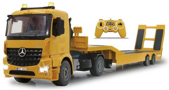 Jamara 1:20 RC Vrachtwagen Mercedes-Benz Arocs met Platte Trailer - Elektrisch - 8 km/h - Geel