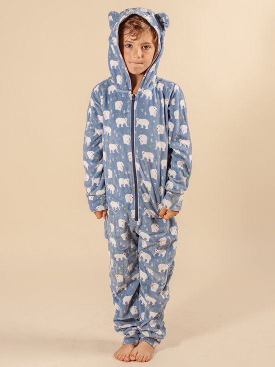 Claesen's Onesie Velours Polar Bear Blauw Kinderen Lange mouw Katoen/Polyester