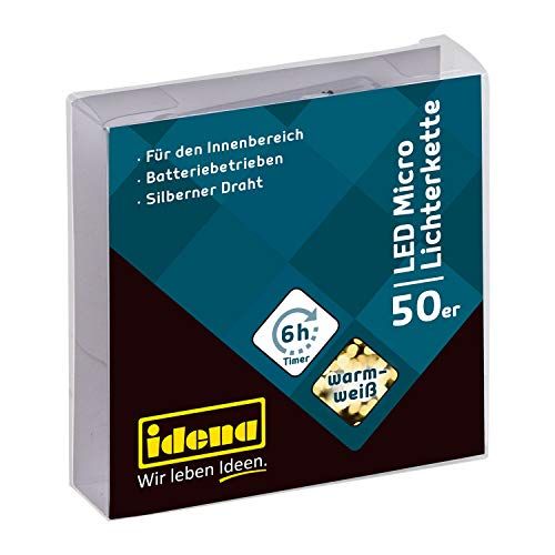 Idena 31825 - Micro LED-lichtketting - 50 LED's - Warmwit - Timer - 5.2m - Batterij