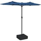 Parasol de jardin à double tête avec LED bleu azuré 316x145 cm