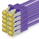 1aTTack.de Cat.7 netwerkkabel 0,5 m paars 10 stuks Cat7 Ethernetkabel netwerk LAN-kabel onbewerkte kabel 10 Gb s SFTP PIMF LSZH set patchkabel met RJ45-connector Cat.6a