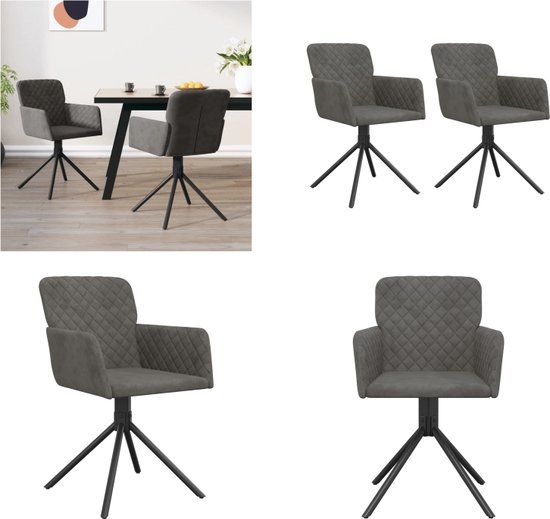 vidaXL Eetkamerstoelen - draaibaar - 2 stuks - fluweel - lichtgrijs