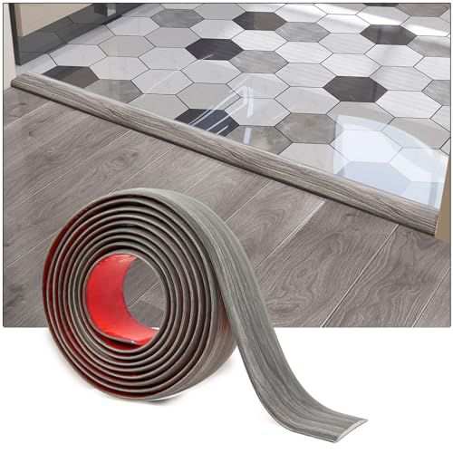 Art3d Zelfklevende vinylvloerovergangsstroken laminaatvloerstrips platte vloerscheidingsstrips voor het verbinden van vloergaten tapijtdrempelovergang tegelvloer 304x4x0,3cm grijs