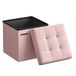 SONGMICS Pouf de rangement, Repose-pieds pliable aspect lin, 38 x 38 x 38 cm | Pouf avec espace de rangement, Charge max. 300 kg, Rose gelé et Noir encre, Collection MINOTA LSF027R01
