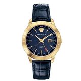 Versace Univers GMT VEBK00318 Herenhorloge met blauwe wijzerplaat en blauwe leren band