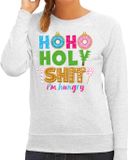 Bellatio Decorations Foute Kersttrui/sweater voor dames - hohoholy shit - honger - grijs - hilarische kerst L
