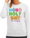 Bellatio Decorations Foute Kersttrui/sweater voor dames - hohoholy shit - honger - grijs - hilarische kerst L