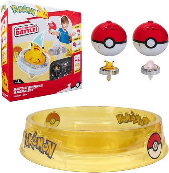 Jazwares Pokémon Battle Spinner 2 Pack with Stadium Pikachu, Mew, Poke Ball, & Poke Ball