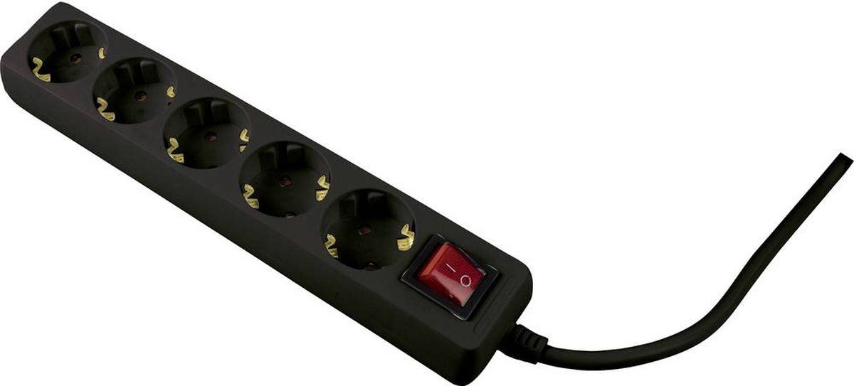 AS-Schwabe 5-fach Steckdosenleiste mit Flachstecker - Schwarz