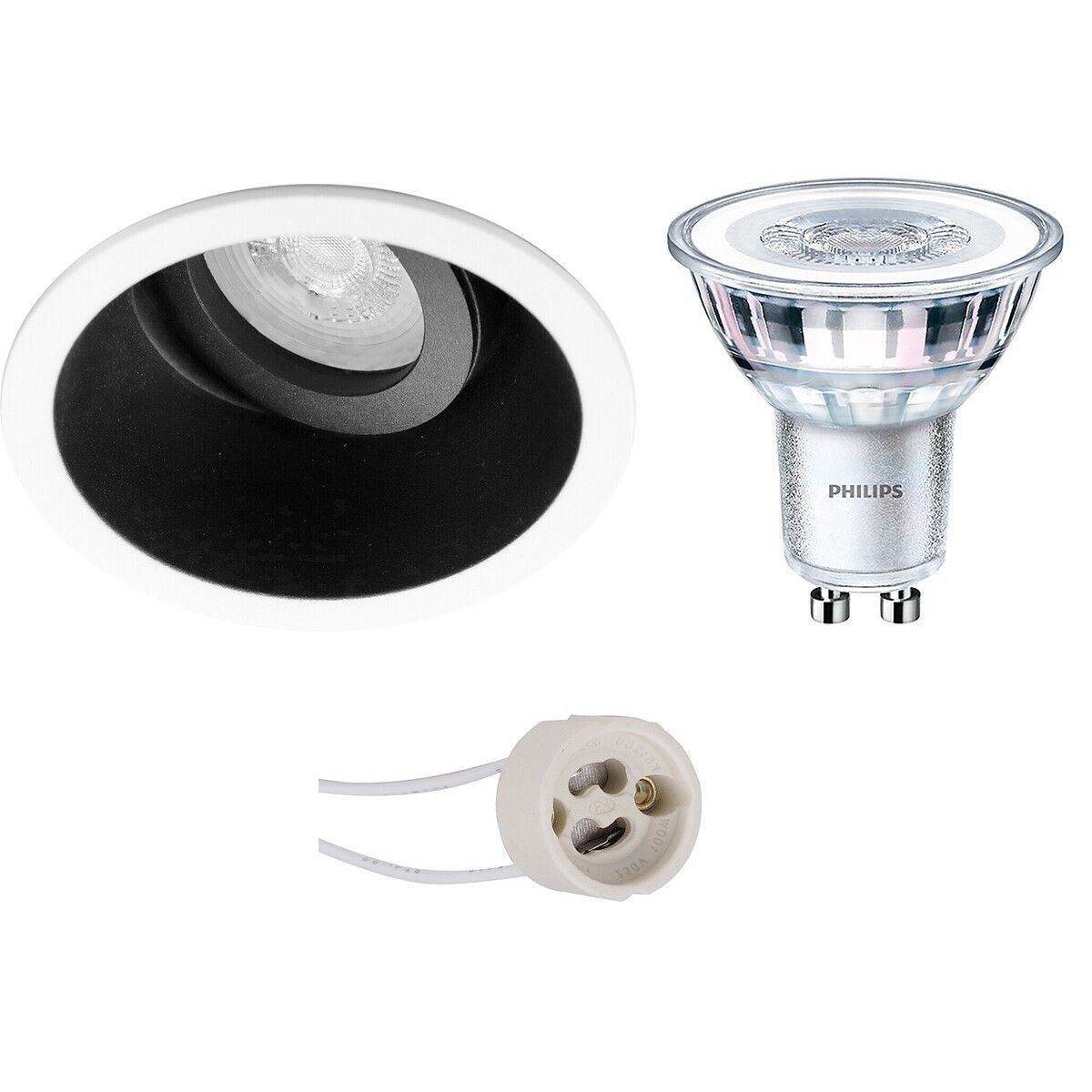 BES LED LED Spot Set - Pragmi Zano Pro - GU10 Fitting - Inbouw Rond - Mat Zwart/Wit - Kantelbaar - Ø93mm - Philips - CorePro 840 36D - 3.5W - Natuurlijk Wit 4000K