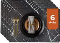 Castagnola Lederlook Placemats - Antislip Placemat van Kunstleer - Waterafstotende Onderlegger - Onderzetter - 6 Stuks - 45 x 30 cm - Zwart/Wit - Marmerpatroon