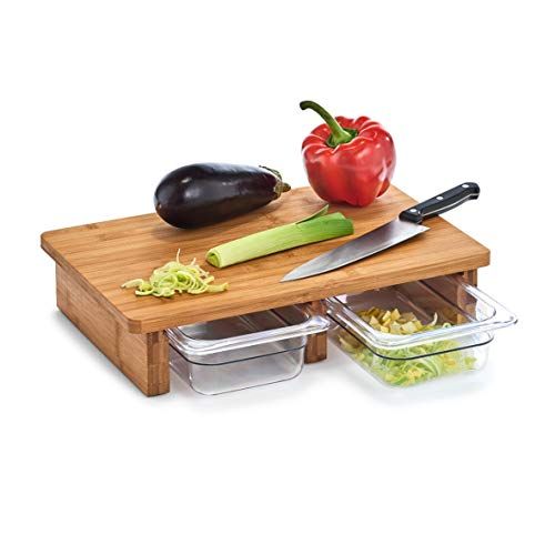 ZELLER PRESENT SCHÖNER LEBEN Snijplank met 2 opvangschalen - Bamboe/Kunststof - 40,5x26,5x8,5 cm