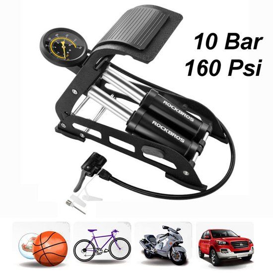 Decopatent PRO Luxe Voetpomp - Fietspomp met Dubbele Cilinder en Manometer - 12 bar/170 Psi