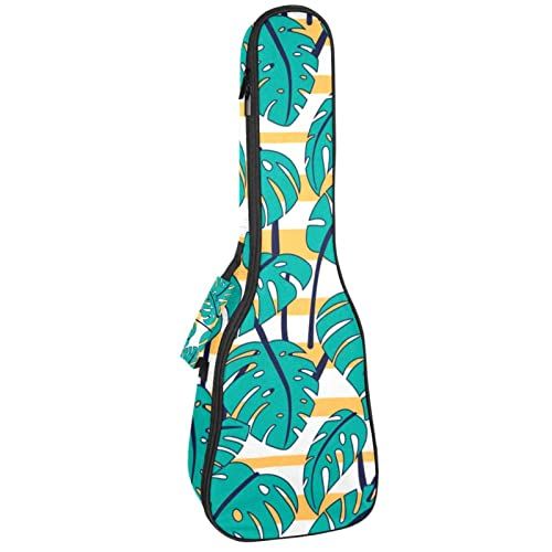 Mersov Concert Ukelele Rugzak, Heavy Duty Ukulele Case Tas met Opslag, Sopraan Concert Tenor Ukelele 10 MM Gewatteerde Tas Monstera Patroon Oranje Wit Streep