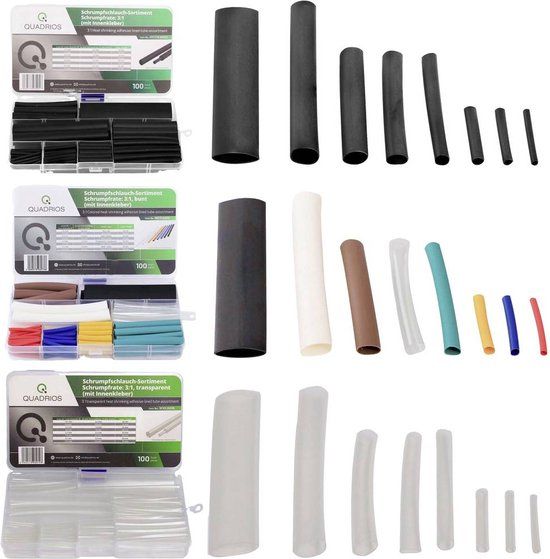 Quadrios 22CA143 Krimpkous assortiment - Zwart, Rood, Geel, Blauw, Groen, Transparant - 3:1 krimpverhouding
