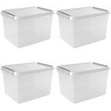 Sunware Comfort Line Opbergbox Set van 4 52L – 50x40x38cm – Transparant Metaal – Grote Opbergbox – Stapelbaar