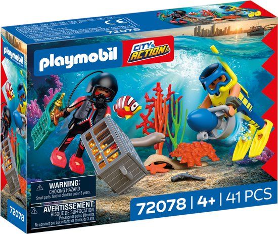 PLAYMOBIL City Action Politieduiker met schat | 2 figuren + onderwaterscooter & zeedieren | Kinderspeelgoed voor kinderen vanaf 4 jaar | 72078
