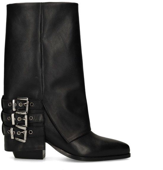 Sacha - Dames - Zwarte leren biker boots met flap - Maat 42