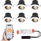 HOFTRONIC Set van 6 Medina Smart LED Mini Inbouwspots - Wit - 12V 3W 150lm - Dimbaar - Kantelbaar - Wifi & Bluetooth - 2700K - IP44