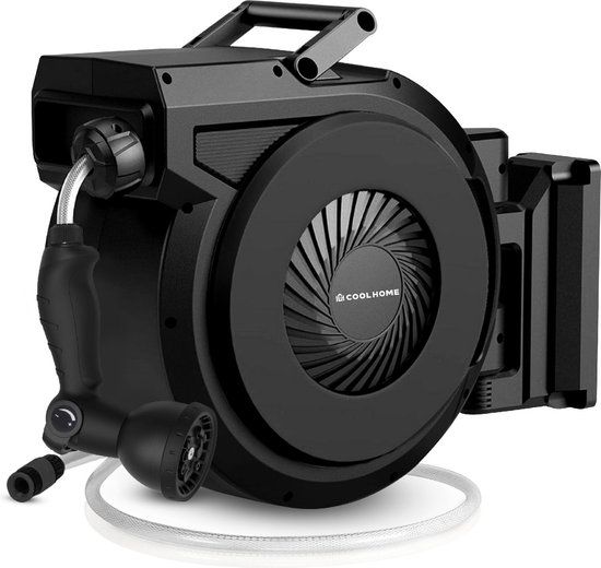 CoolHome Wandslangenbox 20 meter + 2 meter - Tuinslang met haspel - Zwart