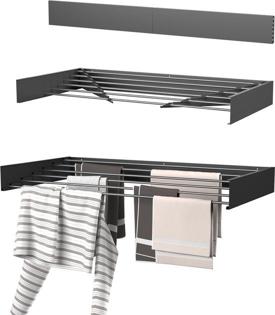 Wasophoogte® Wanddroogrek - 100cm - Zwart - Inklapbaar - 6m Drooglengte