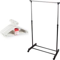 Portant à vêtements mobile avec cintres - 10 cintres en plastique - blanc/noir