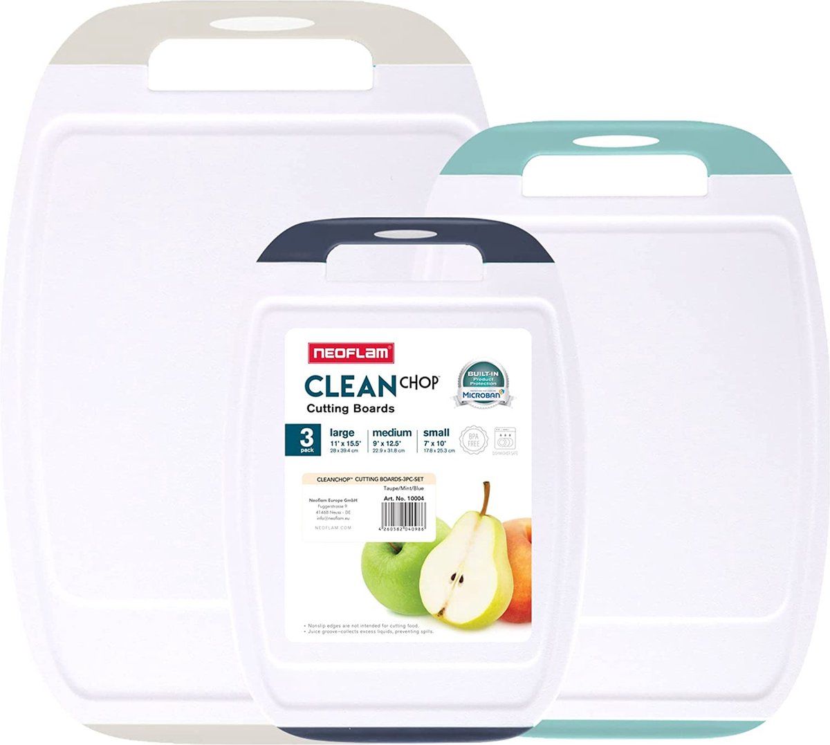 Neoflam Microban Antibacteriële snijplank set - 3-delig - Kunststof - Wit