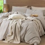 Linge de lit - 220 x 240 cm - Beige/Blanc à carreaux
