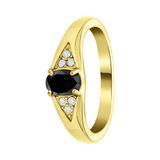 Lucardi Dames vintage ring met zwarte zirkonia – Maat 50 – 16mm - Ring - Cadeau - Staal goldplated - Goudkleurig