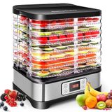 Nictemaw 400 W voedseldroger met 8 droogniveaus, droger voor vlees, groenten en fruit, instelbare temperatuur 35-70 °C, zilver/zwart