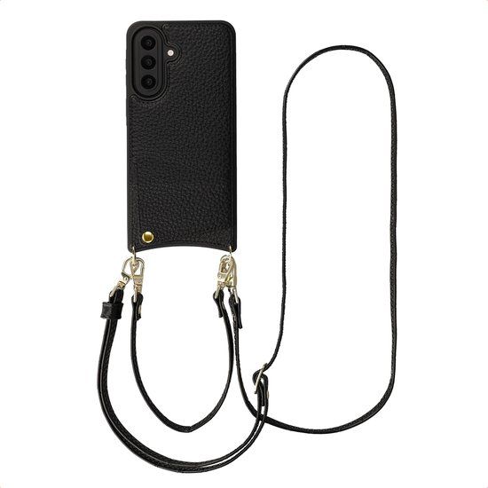 Selencia Hoesje - Geschikt voor Samsung Galaxy A57 (5G) - Backcover met koord en pashouder - Zwart