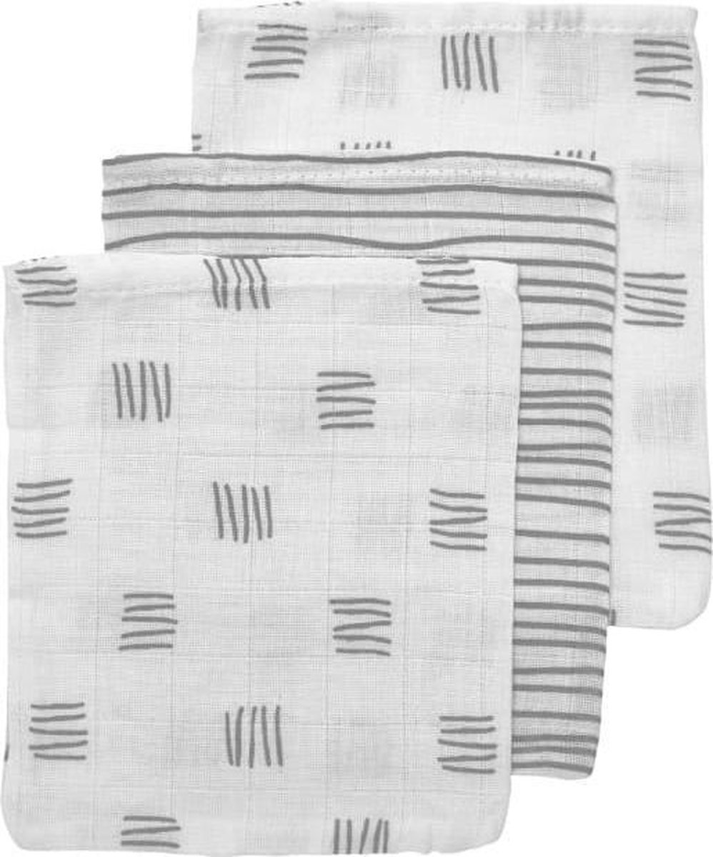 Meyco 3-pack washandjes Block stripe - grijs