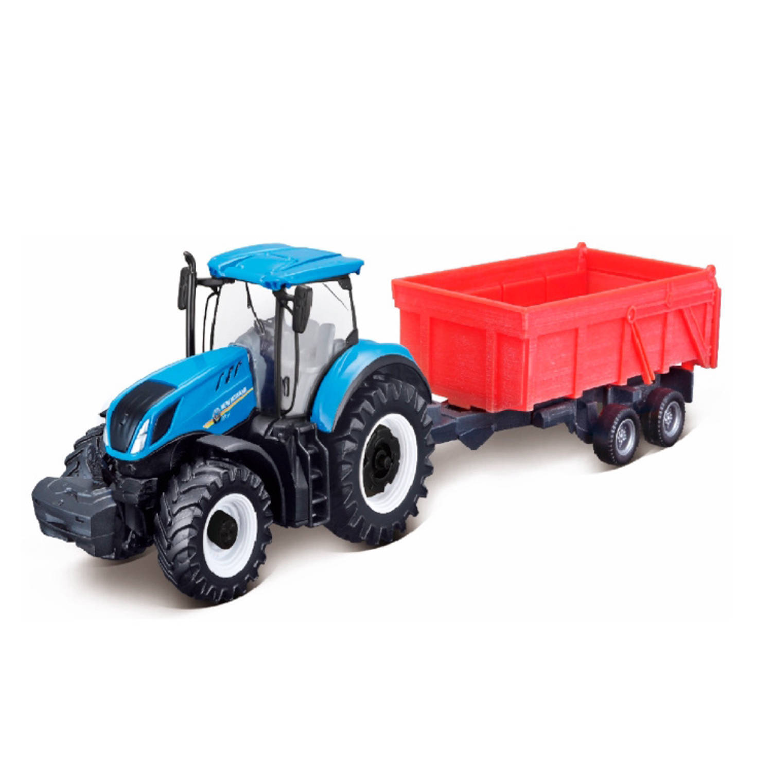 Bburago New Holland T7.315 Tractor + Tipping Trailer 10 Cm blauw/rood