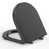 YEAUPE PRO WC-bril D-vorm [Kort] met Softclose, Toiletdeksel met Metalen Scharnieren, Universele toilet seat, Toiletbril Zwart, 42,5 × 36,3 × 4,9 cm