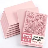SGHUO 8 Stks 4"x6" Roze Rubber Carving Blokken Linoleum Blok Stempel Maken Kit
