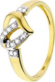 Lucardi Dames Ring hart 9 diamanten 0,05ct - Ring - Cadeau - 14 Karaat Goud - Geelgoud
