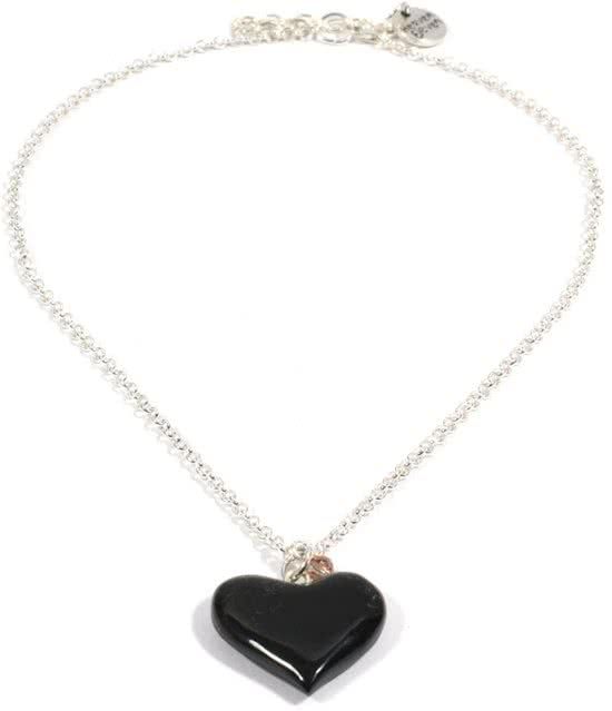 Heaven Eleven - dames ketting - zilverkleurige plating met zwart hart van hertegewei - 8719322170729