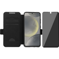 BlueBuilt Samsung Galaxy S25 Book Case Leer Zwart + BlueBuilt Privacy Screenprotector Glas
